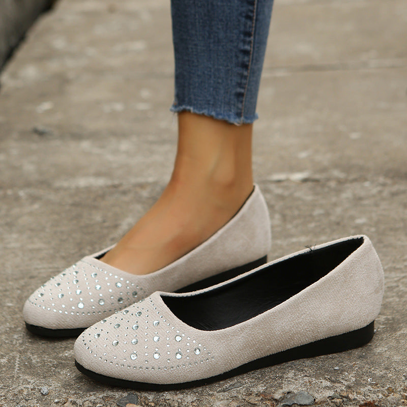 Damen nan flache Ballerina-Slipper aus Veloursimitat mit Strassapplikation und gepolsterter Komfortinnensohle Drune