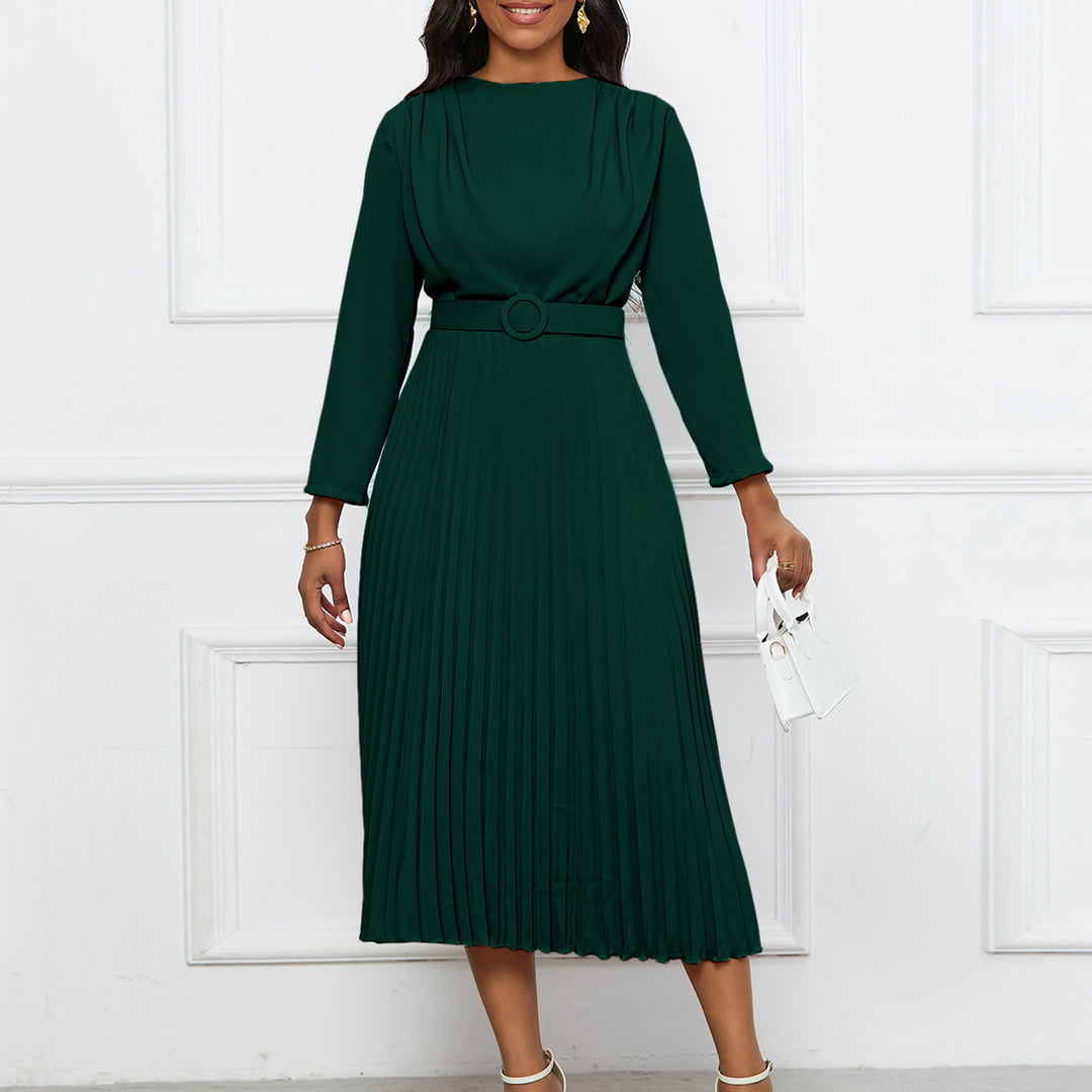 Damen Plisseekleid mit angesetztem Gürtel und eleganten Falten Drune