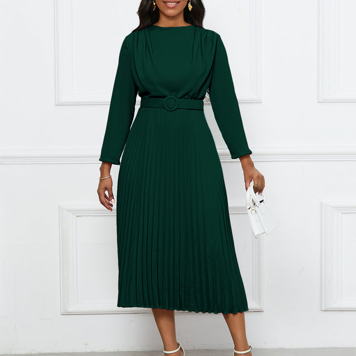 Damen Plisseekleid mit angesetztem Gürtel und eleganten Falten Drune