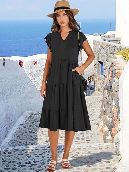 Damen Freizeit-Maxikleid mit überraschenden Rüschendetails und praktischen Taschen Drune