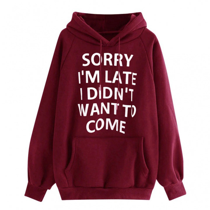 Damen Lockere Kapuzenpullover mit Statement-Print, Kängurutasche und Raglanärmeln Drune