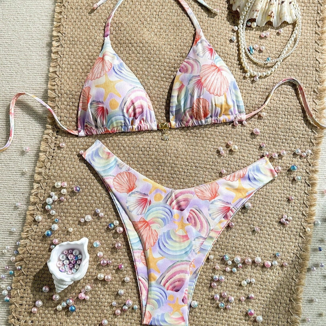Damen Triangel-Bikini mit maritimen Muschel-Muster Drune