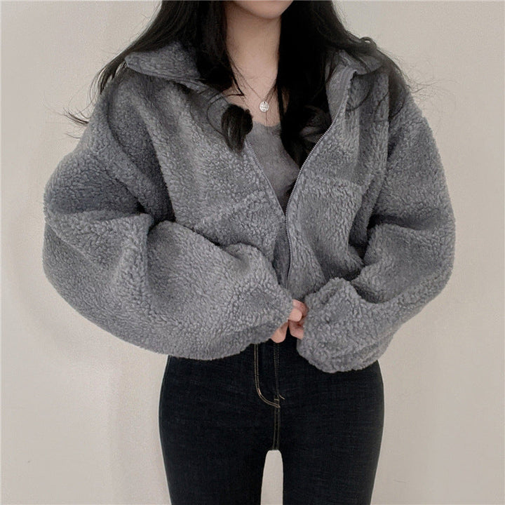 Damen kuschelige Fleece-Jacke mit hohem Kragen und Reißverschluss Drune