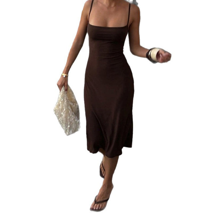 Damen Elegantes Maxikleid mit Spaghettiträgern und figurbetontem Schnitt Drune