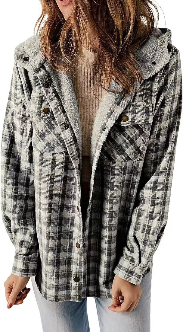 Damen Karierter Flanell-Jacke mit kuscheligem Innenfutter Drune