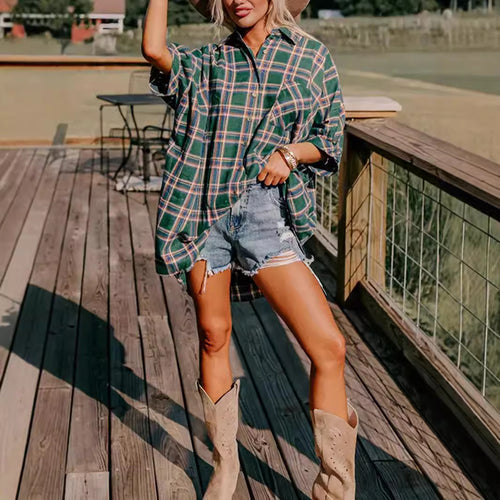 Damen Oversized Karohemd Drune