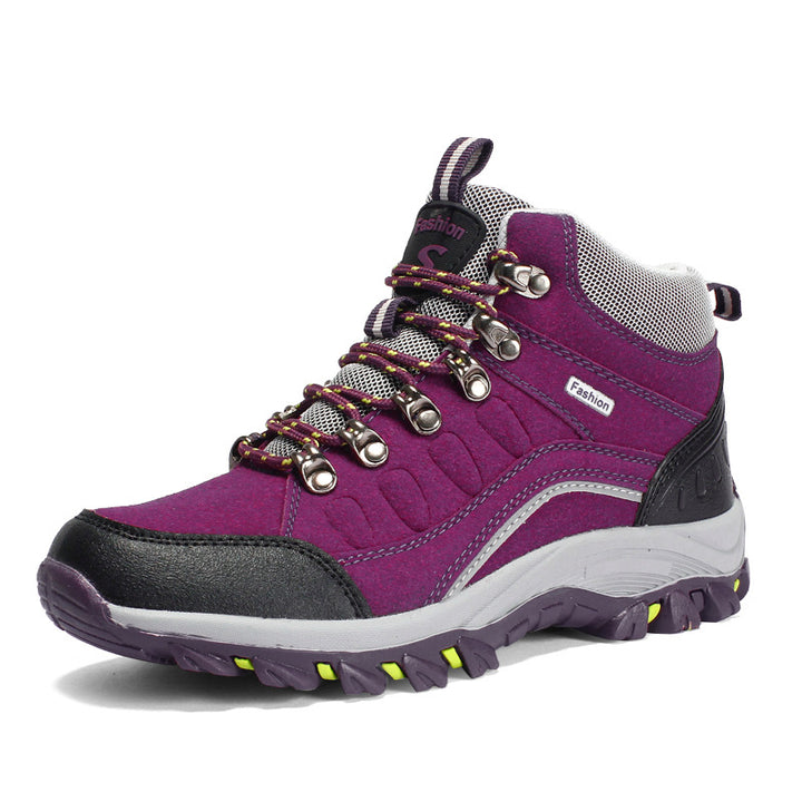 Damen Knöchelhoher Trekkingstiefel mit Wildleder‑Optik, Metallhaken‑Schnürung und griffiger Mehrzonenprofilsohle Drune