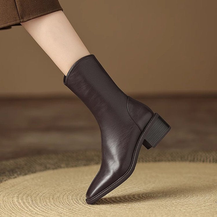 Damen Elegante Stiefeletten mit schmalem Fuß und Blockabsatz Drune