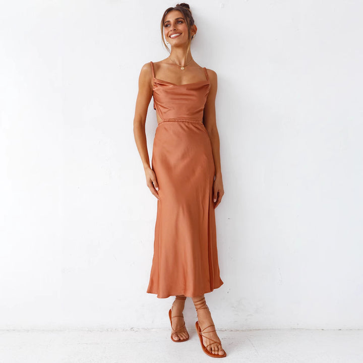 Damen Satin-Midikleid mit raffinierten Rüschendetails und elegantem Tragekomfort Drune