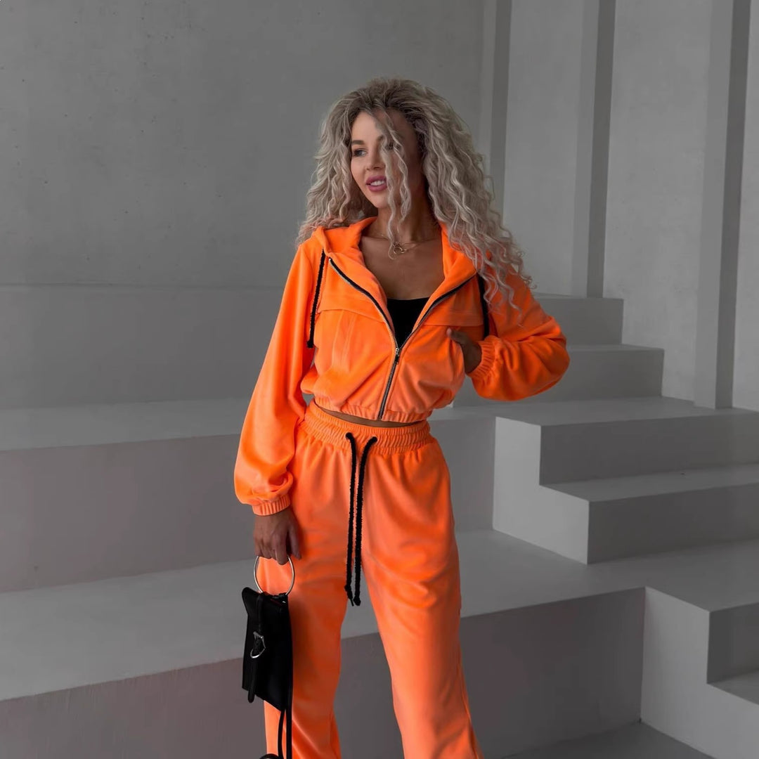 Damen Fleece-Sportanzug mit hohem Kragen und elegantem Reißverschluss