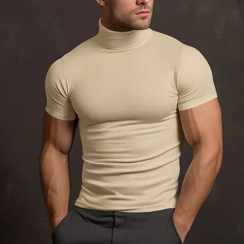Herren nan körperbetontes elastisches Kurzarm-Rollkragenoberteil Drune