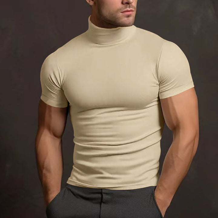 Herren nan körperbetontes elastisches Kurzarm-Rollkragenoberteil Drune