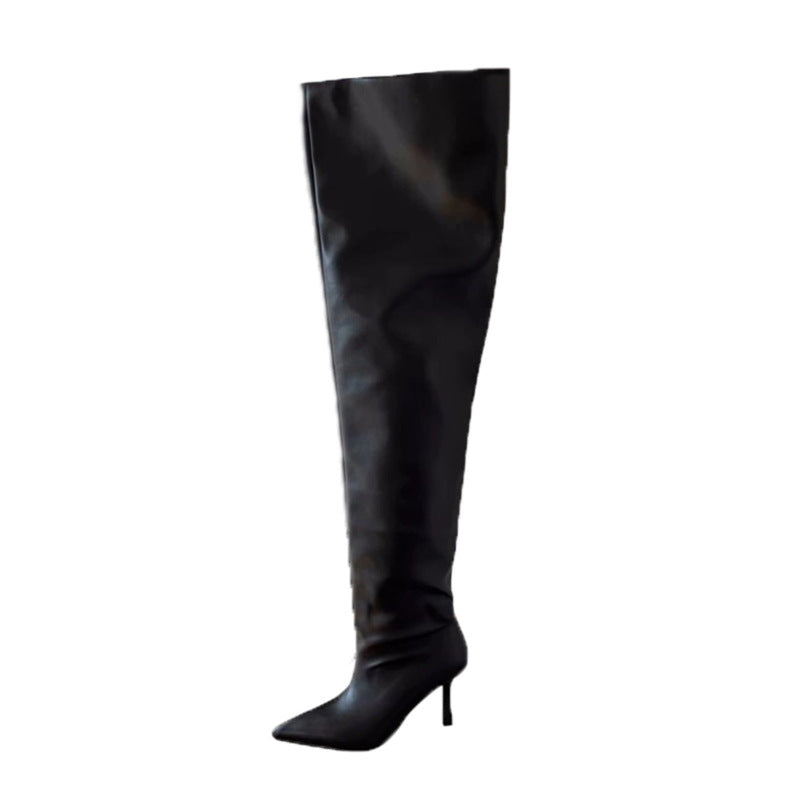 Damen Slouchy Overknee-Stiefel mit spitzer Zehenlinie und schlankem Stiletto-Absatz Drune