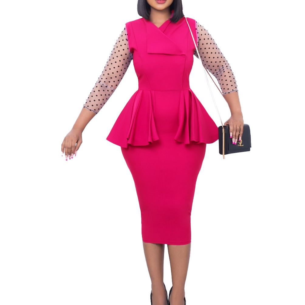 Damen Elegantes Business-Kleid mit Puffärmeln Drune