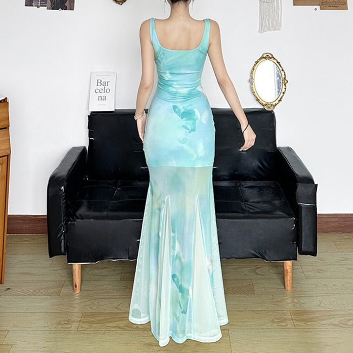 Damen Maxikleid mit transparenten Schichten und floralem Muster Drune