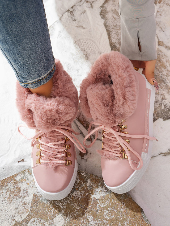 Damen Winterliche Sneaker-Stiefelette mit Kunstfellkragen und Plateau Drune