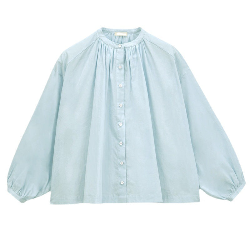 Damen Bluse mit hohem Kragen und eleganter Knopfleiste Drune