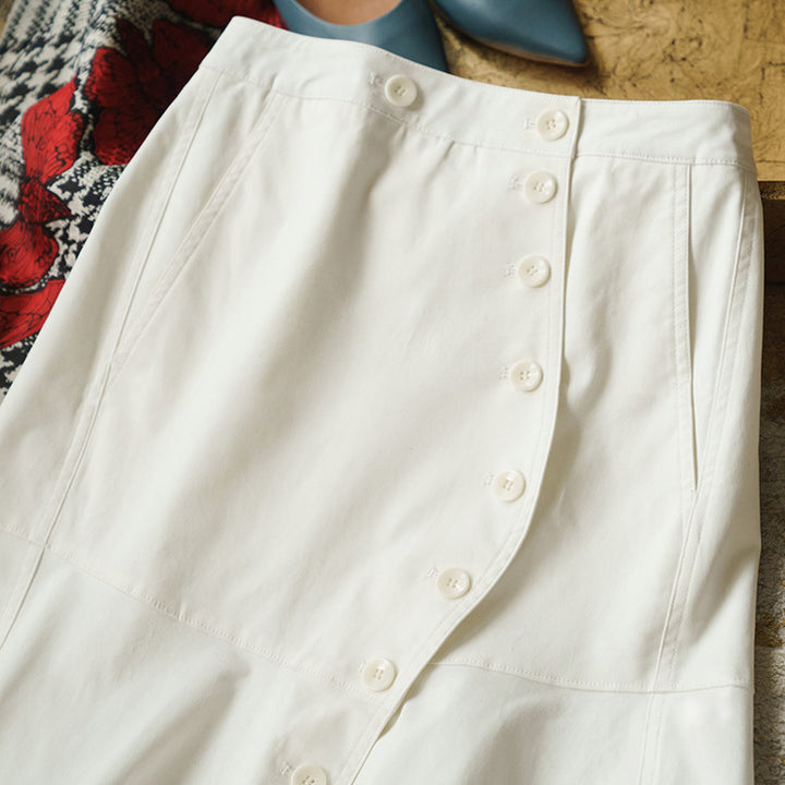 Damen Modischer Midirock mit Knopfleiste und schwingendem Saum Drune