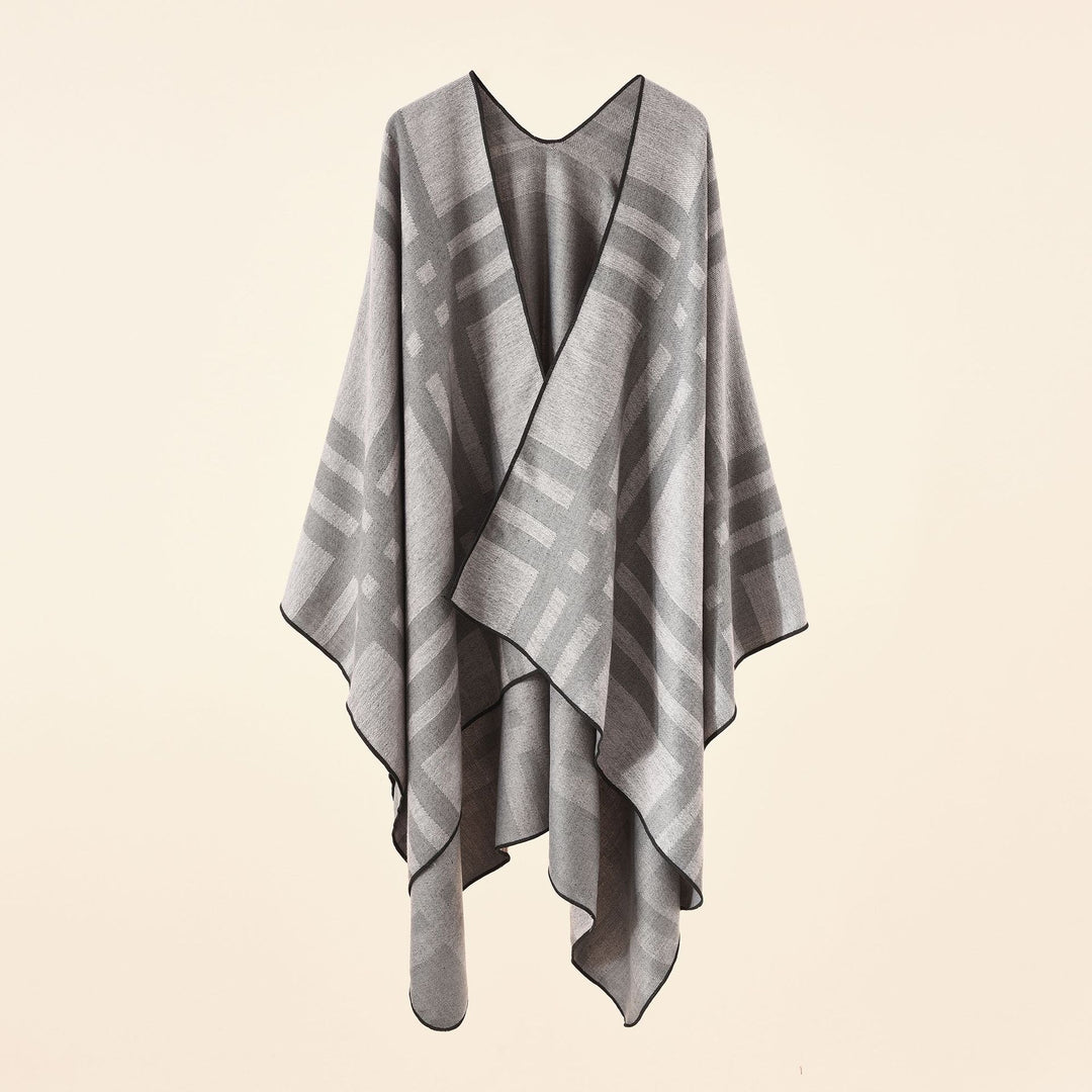 Damen Feiner Jacquard-Kimono-Umhang mit kontrastierter Kettelkante Drune