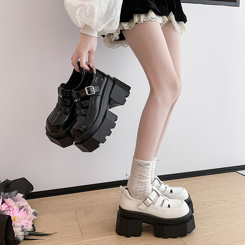Damen Plateau-Schuhe mit modischem Riemen-Design und hohem Blockabsatz Drune
