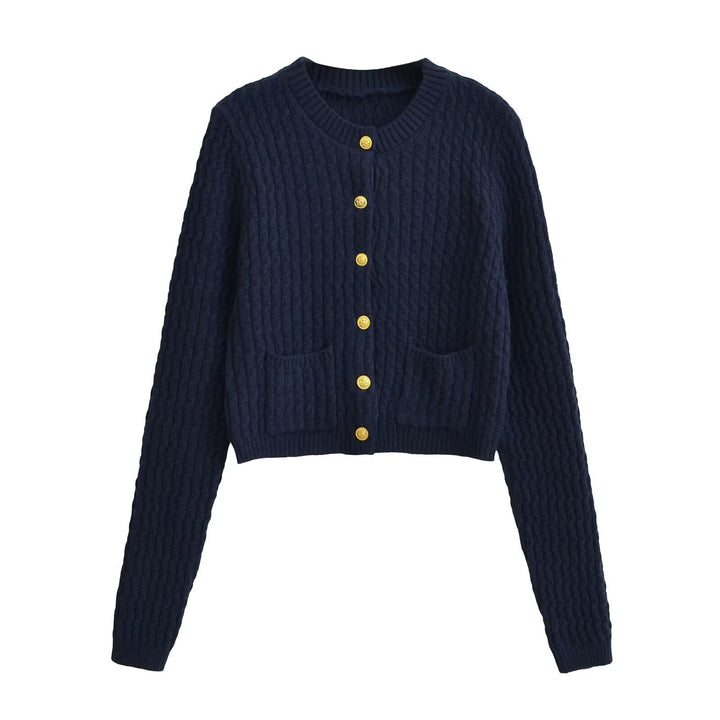 Damen Strickjacke mit strukturiertem Design und goldenen Knöpfen Drune