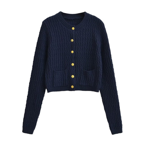 Damen Strickjacke mit strukturiertem Design und goldenen Knöpfen Drune
