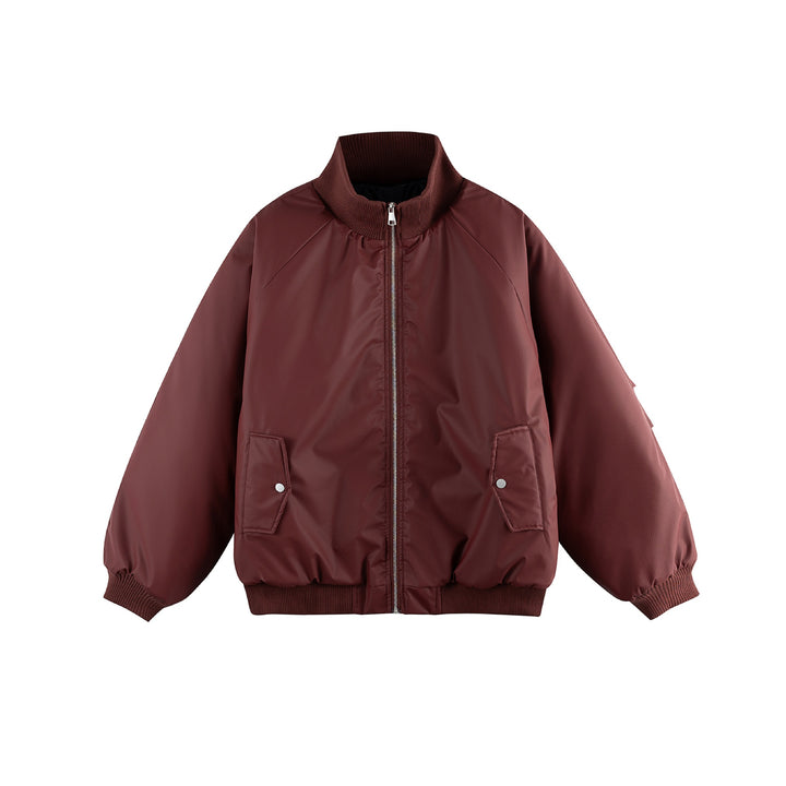 Damen Oversize Bomberjacke Drune mit Stehkragen, wattierter Fütterung und Pattentaschen