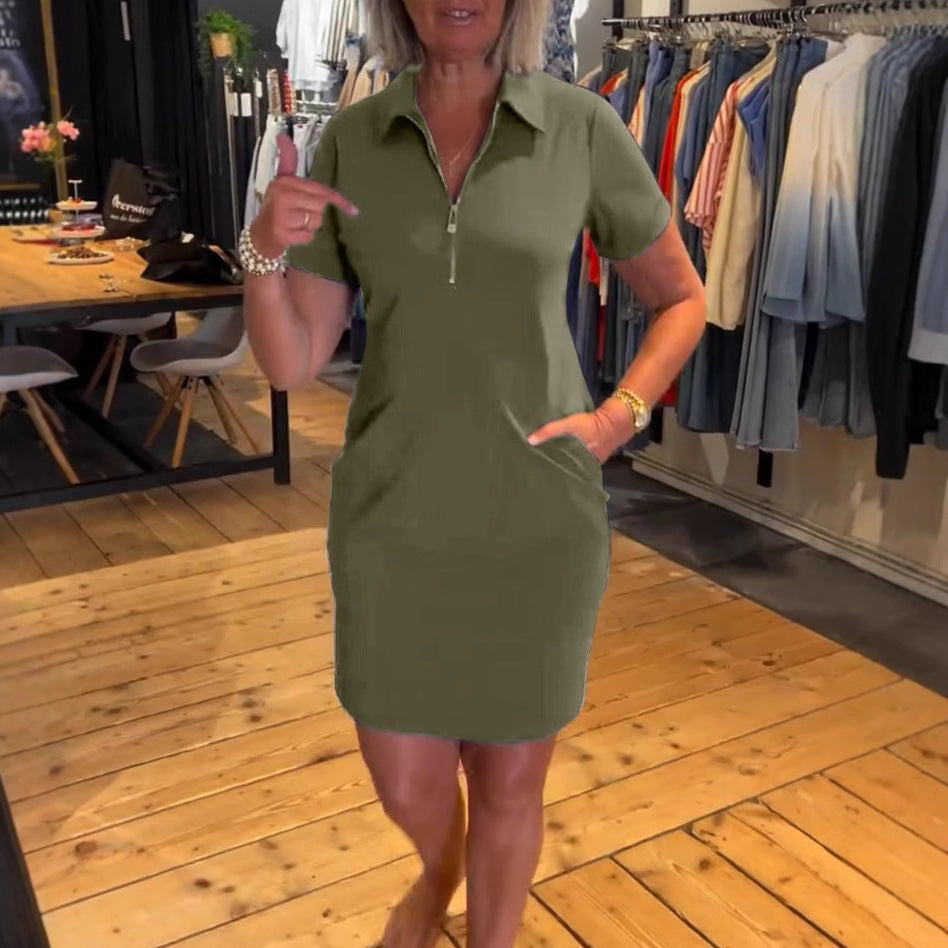 Damen nan legeres Polokleid aus Jersey mit Halbfrontreißverschluss und Eingrifftaschen Drune