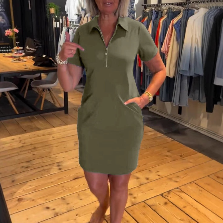 Damen nan legeres Polokleid aus Jersey mit Halbfrontreißverschluss und Eingrifftaschen Drune