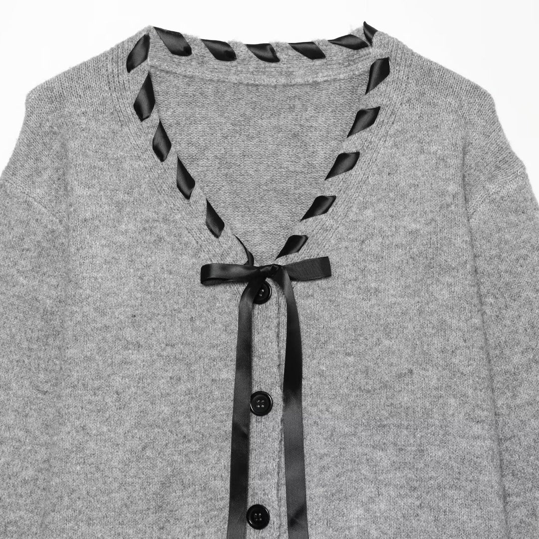 Damen Feinstrick-Cardigan mit V‑Ausschnitt und Satinbandeinfassung Drune