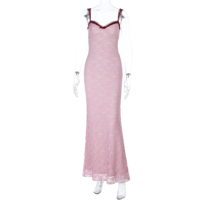 Damen Elegantes Spitzenmaxikleid mit feinem Trägerdesign Drune
