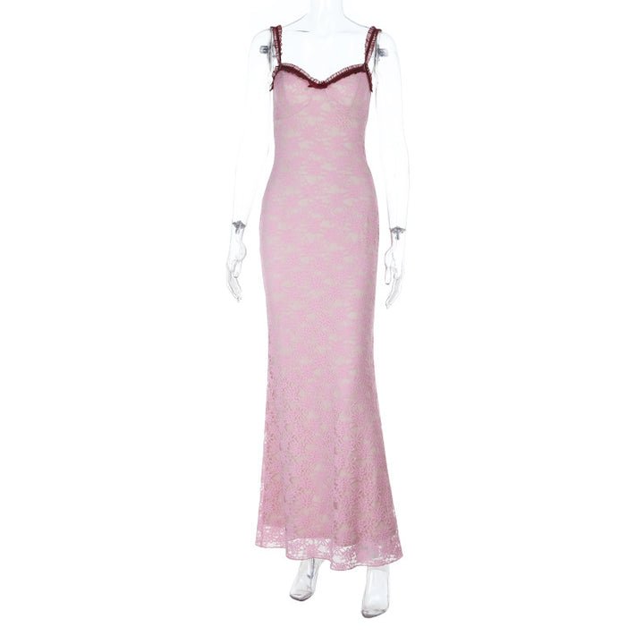 Damen Elegantes Spitzenmaxikleid mit feinem Trägerdesign Drune