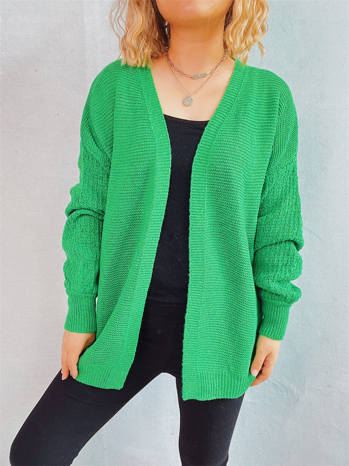 Damen Strickjacke mit strukturiertem Häkelmuster und offenen Vorderteilen Drune