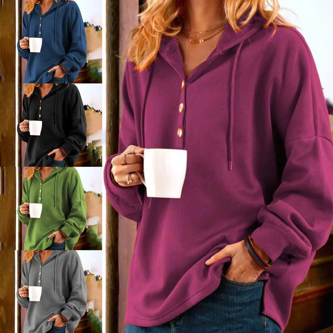 Damen Kapuzenpullover mit Knopfleiste und lässigem Schnitt Drune