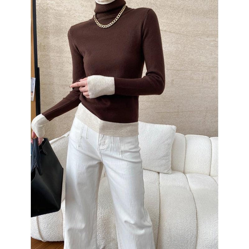 Damen eleganter Rollkragenpullover mit kontrastierenden Ärmelabschlüssen Drune