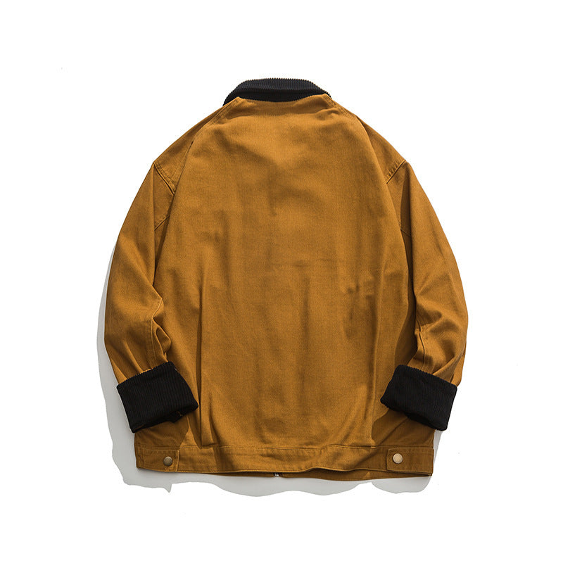 Unisex Boxy-Workwear-Jacke aus Canvas mit Cordkragen, Reißverschluss und aufgesetzten Pattentaschen Drune