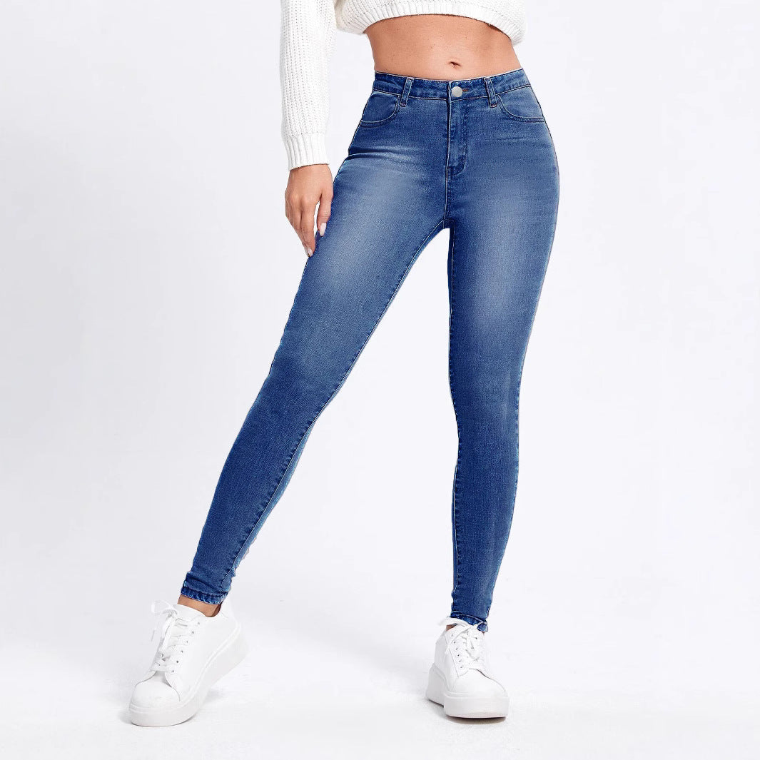 Damen Hochgeschnittene elastische Skinny-Jeans mit hoher Taille und Slim-Fit Drune