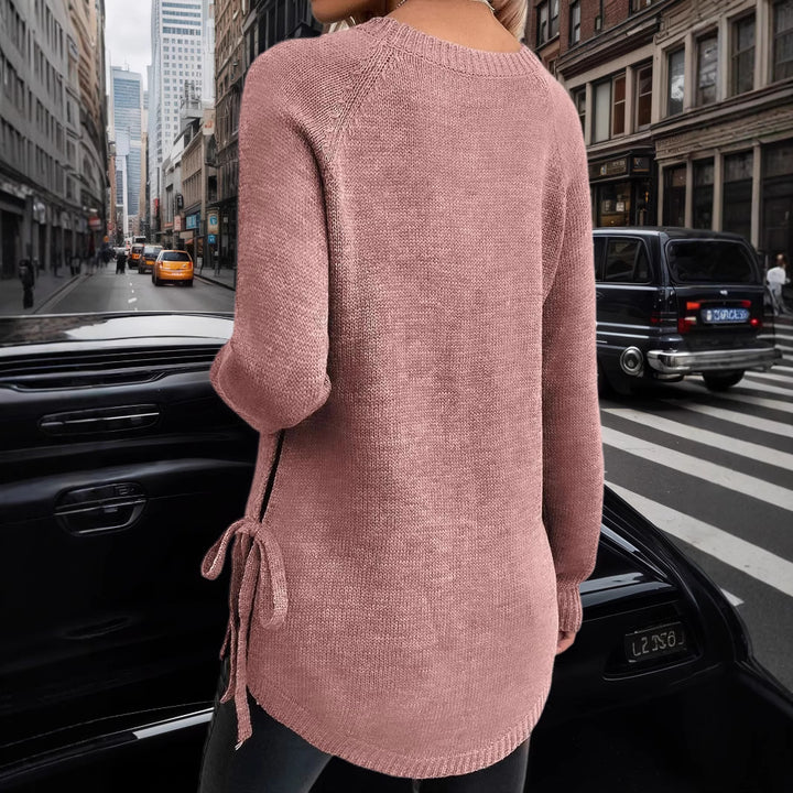 Damen lässiger Pullover mit seitlichen Bindebändern Drune