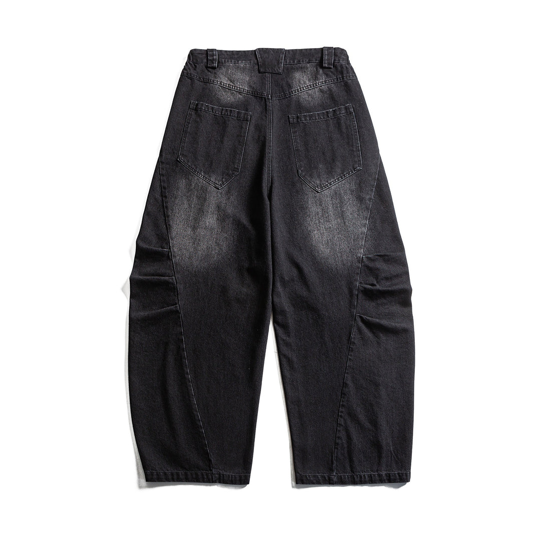 Damen hochgeschnittene weite Denim‑Culotte mit Cargotaschen, Used‑Effekt und elastischem Saum Drune
