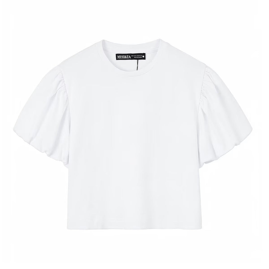 Damen modisches Crop-Top mit voluminösen Puffärmeln Drune