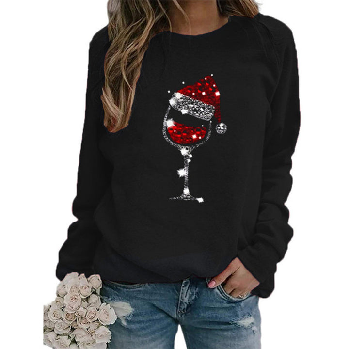 Damen Weihnachts Sweatshirt mit Pailletten Weinglas und Rundhalsausschnitt Drune