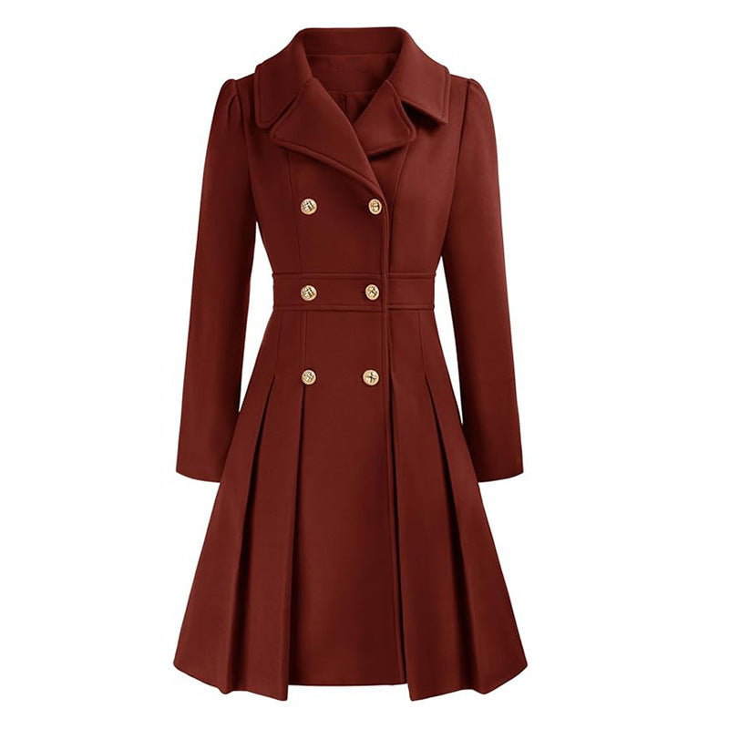 Damen taillierter Trenchcoat mit doppelter Knopfreihe und Falten Drune
