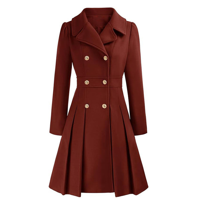 Damen taillierter Trenchcoat mit doppelter Knopfreihe und Falten Drune