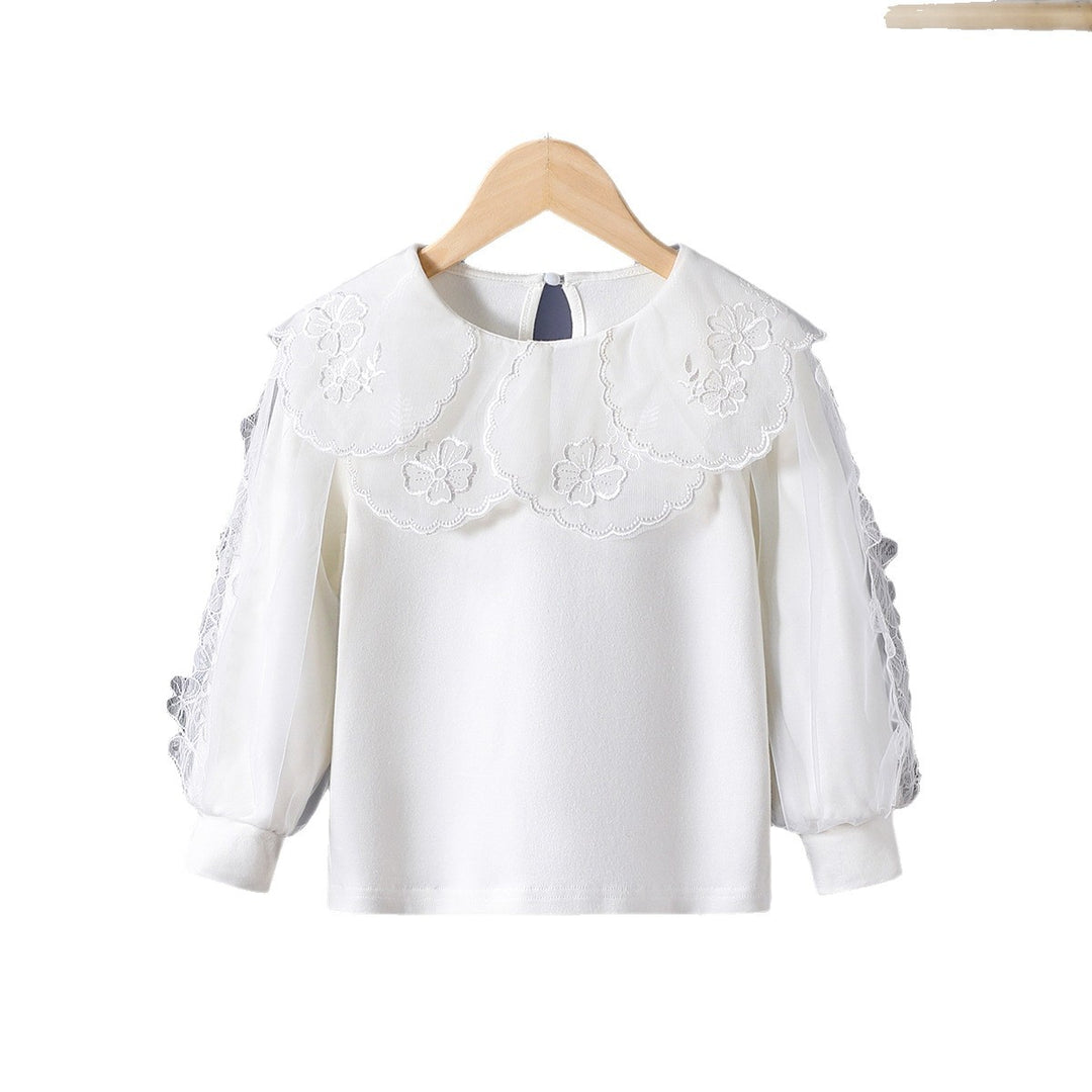Mädchen elegante Bluse mit floralen Spitzenapplikationen Drune