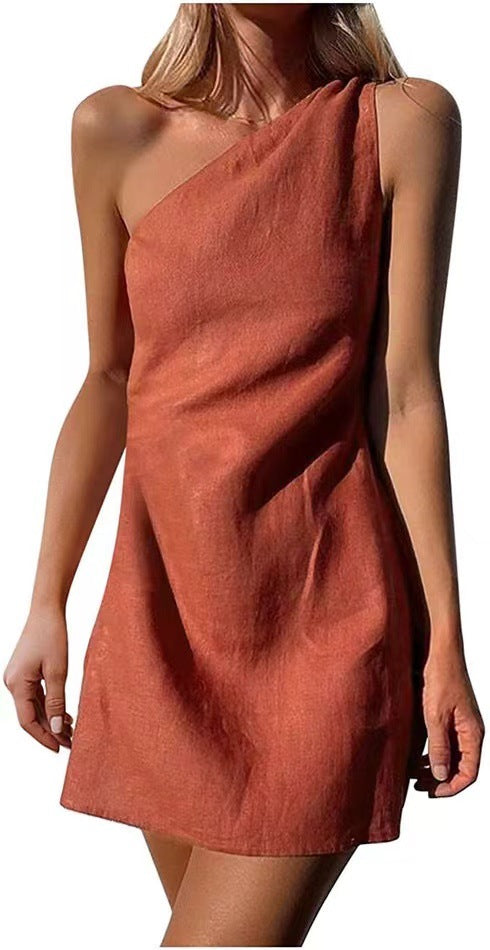 Damen Einseitiges Minikleid mit asymmetrischem Schnitt und schmalem Träger Drune