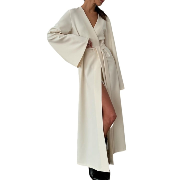 Damen Maxi-Kleid mit schickem V-Ausschnitt und weiten Ärmeln Drune