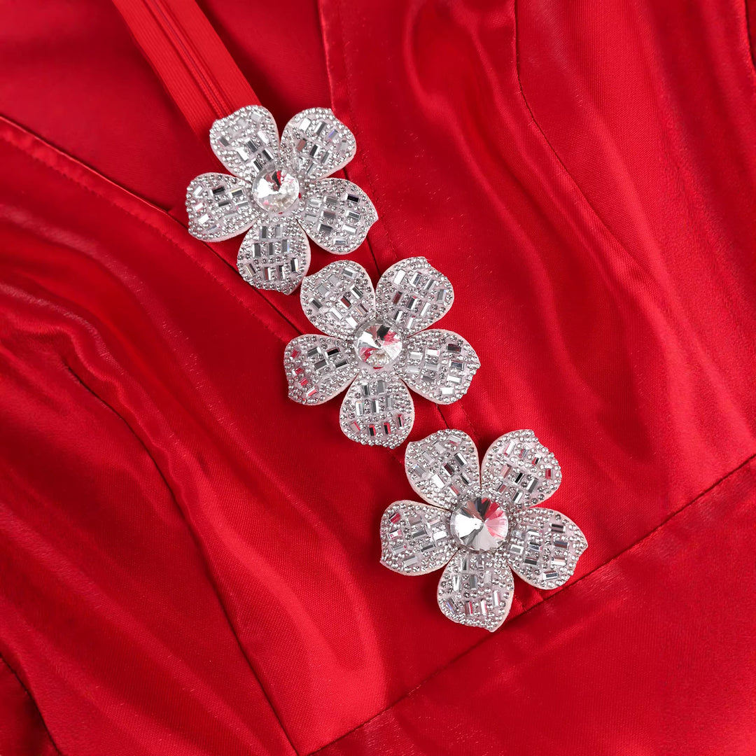 Damen Abendkleid mit schimmerndem Satin und voluminösen Puffärmeln Drune