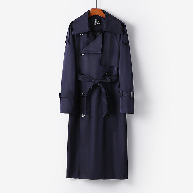 Damen Langer Doppelreihiger Trenchcoat mit Bindegürtel und Epauletten Drune