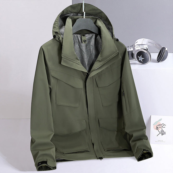 Herren Wasserabweisende Field-Utility-Jacke mit Kapuze und Mehrfach-Taschen Drune
