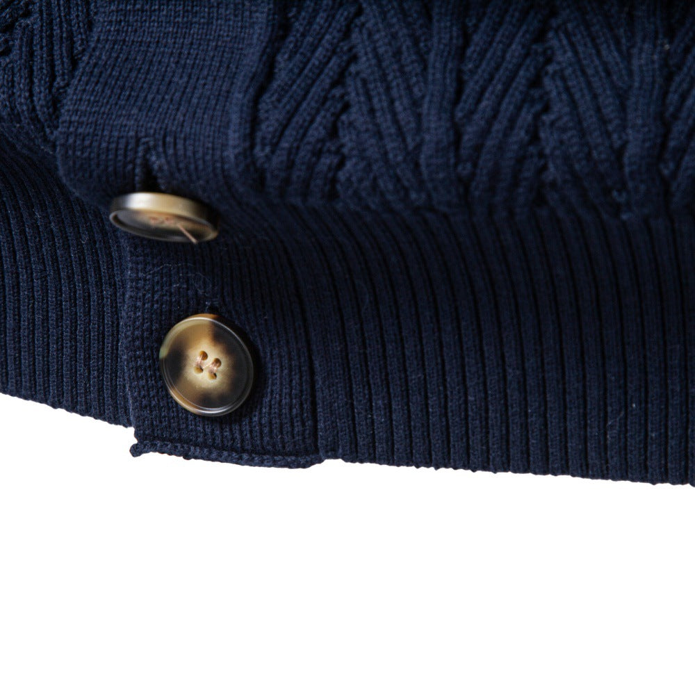 Herren Feinstrick-Button-Cardigan mit Zopfmuster und Stehkragen Drune